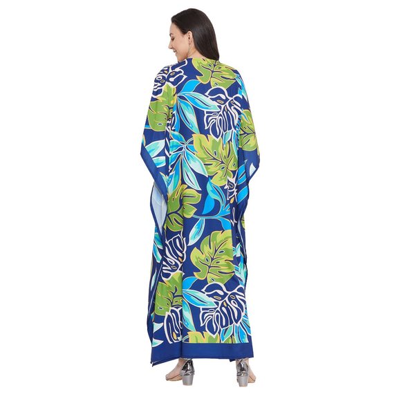Gypsie Blu Women Plus Size Leaf Print Kaftan Maxi Dress for Beach Party Cover Up - Picture 8 of 10